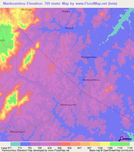 Mankoumbou,Cameroon Elevation Map