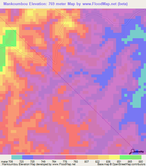 Mankoumbou,Cameroon Elevation Map