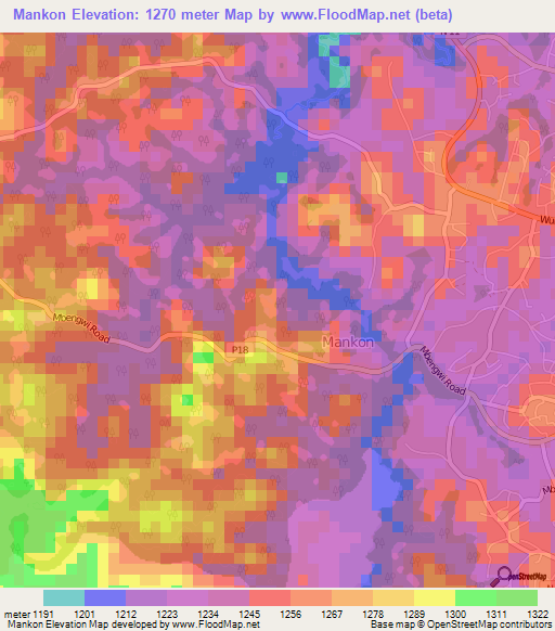 Mankon,Cameroon Elevation Map