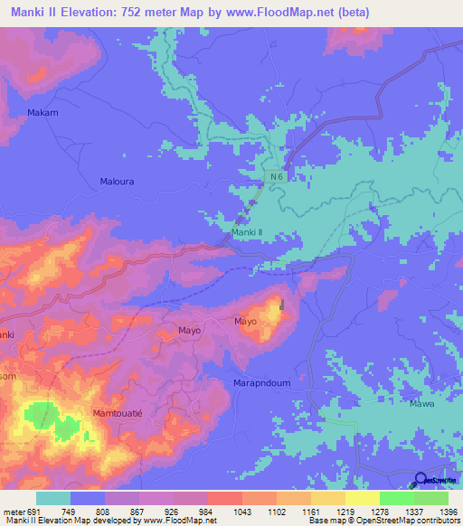 Manki II,Cameroon Elevation Map