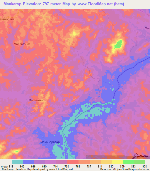 Mankarop,Cameroon Elevation Map