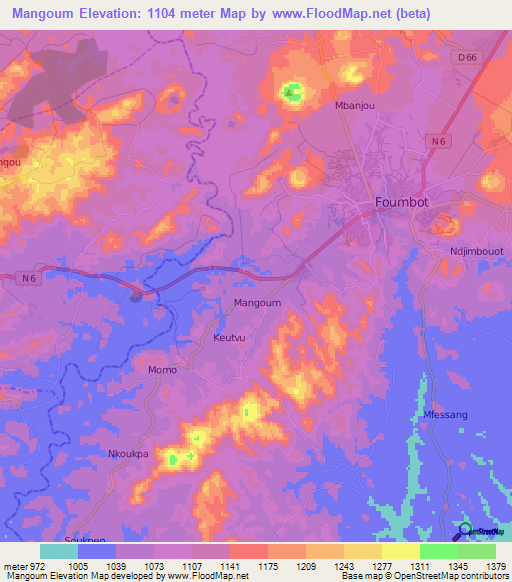 Mangoum,Cameroon Elevation Map