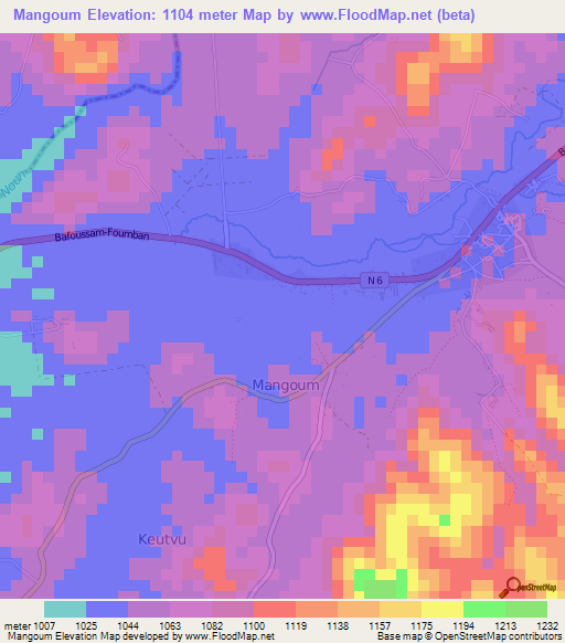 Mangoum,Cameroon Elevation Map