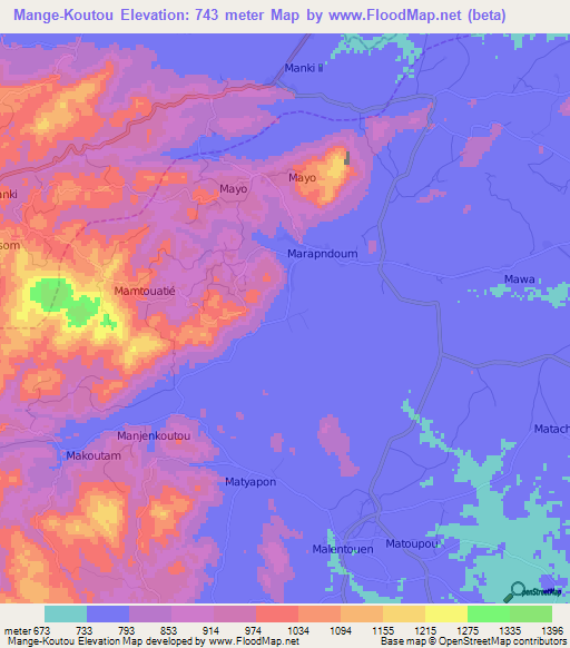 Mange-Koutou,Cameroon Elevation Map