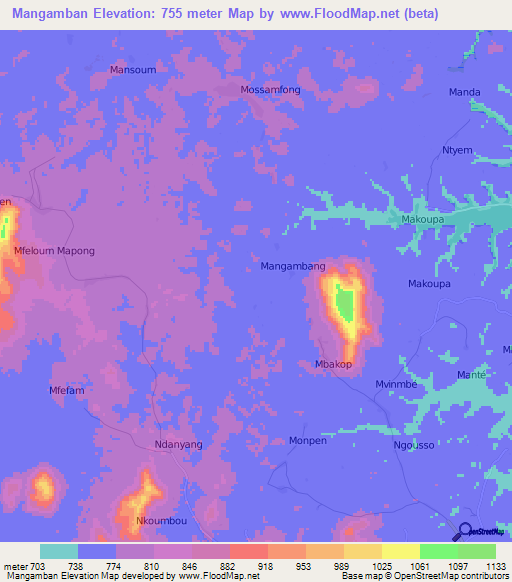 Mangamban,Cameroon Elevation Map