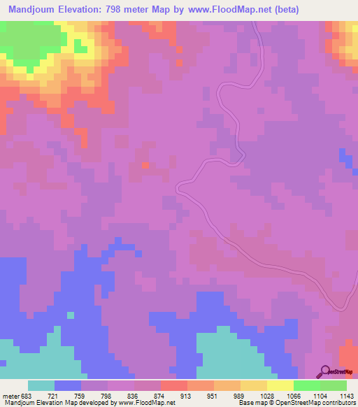 Mandjoum,Cameroon Elevation Map