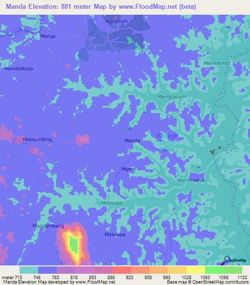 Manda,Cameroon Elevation Map