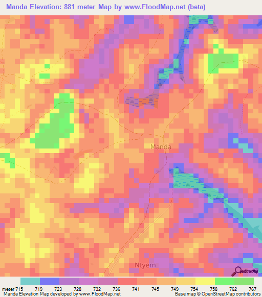 Manda,Cameroon Elevation Map