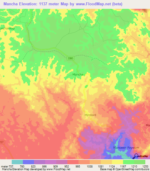 Mancha,Cameroon Elevation Map