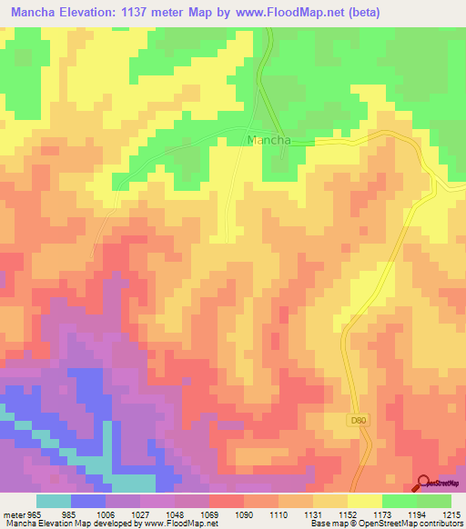 Mancha,Cameroon Elevation Map