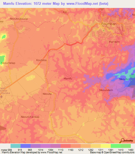 Mamfu,Cameroon Elevation Map