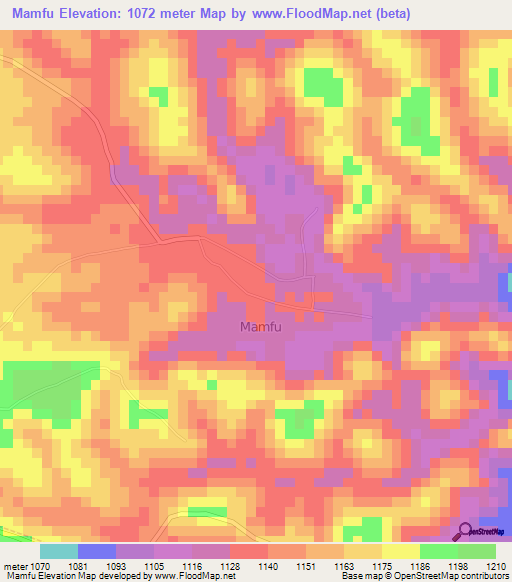 Mamfu,Cameroon Elevation Map