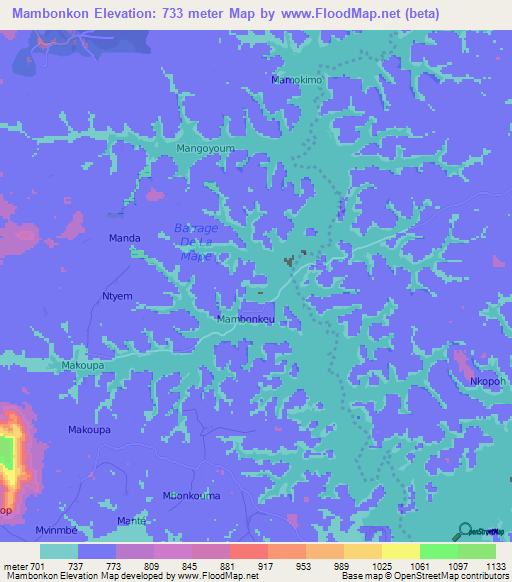 Mambonkon,Cameroon Elevation Map