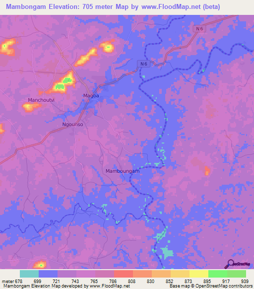 Mambongam,Cameroon Elevation Map