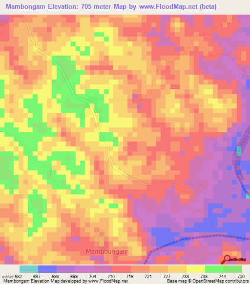 Mambongam,Cameroon Elevation Map