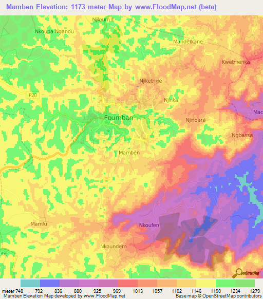 Mamben,Cameroon Elevation Map