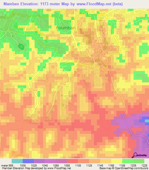 Mamben,Cameroon Elevation Map