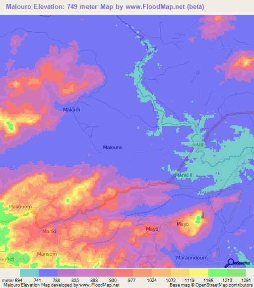 Malouro,Cameroon Elevation Map