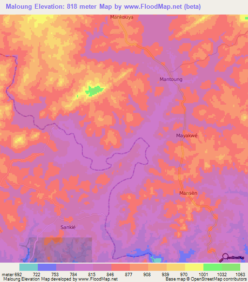 Maloung,Cameroon Elevation Map