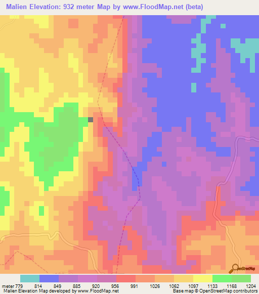 Malien,Cameroon Elevation Map