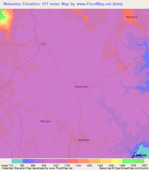 Malanden,Cameroon Elevation Map