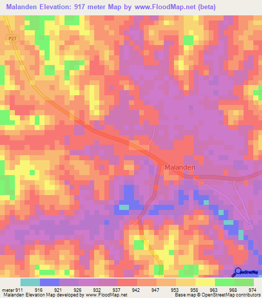 Malanden,Cameroon Elevation Map