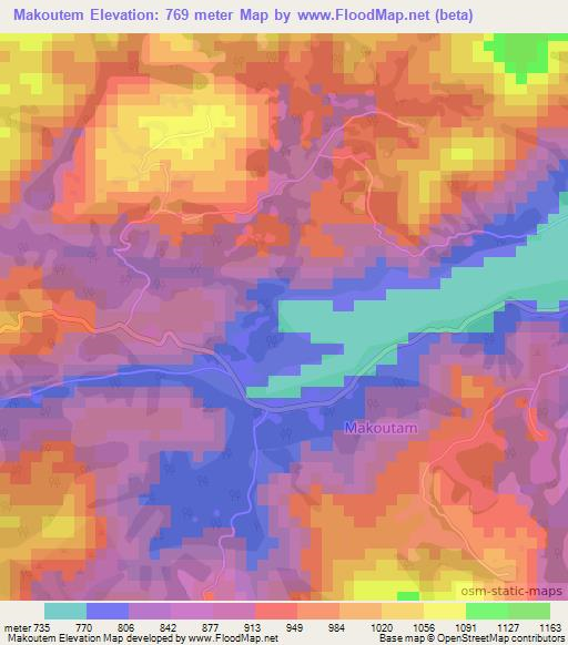 Makoutem,Cameroon Elevation Map