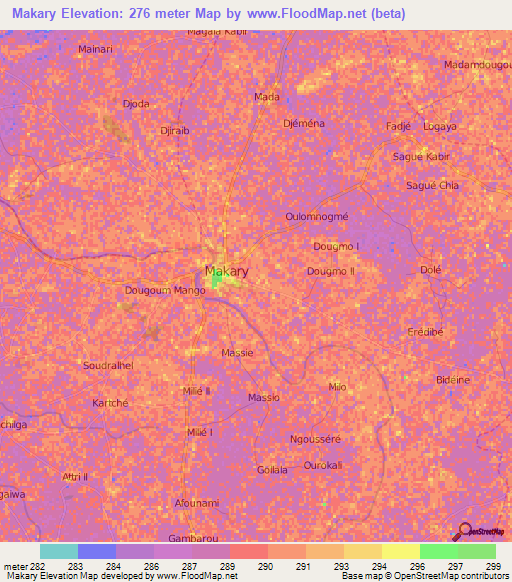 Makary,Cameroon Elevation Map