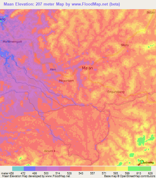 Maan,Cameroon Elevation Map