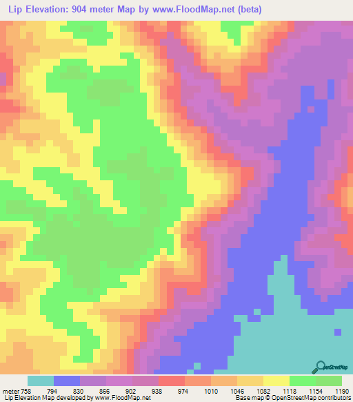 Lip,Cameroon Elevation Map