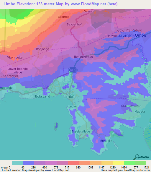 Limbe,Cameroon Elevation Map