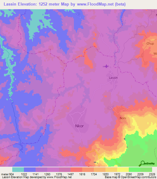 Lassin,Cameroon Elevation Map