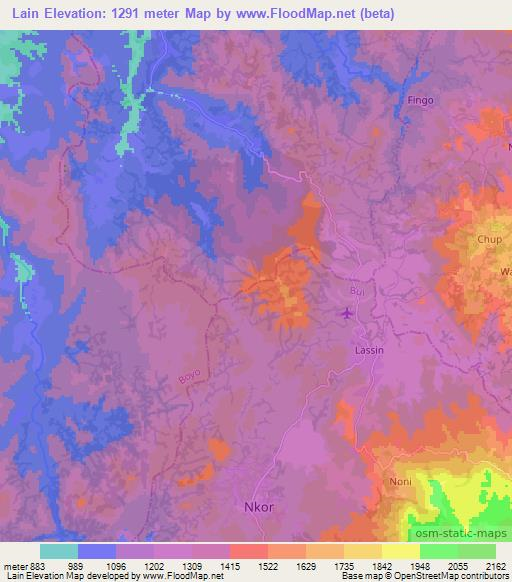 Lain,Cameroon Elevation Map