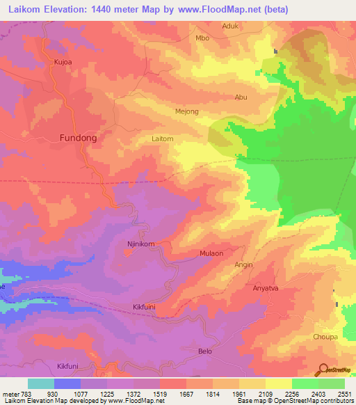 Laikom,Cameroon Elevation Map