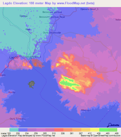 Lagdo,Cameroon Elevation Map