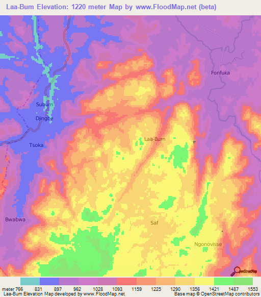 Laa-Bum,Cameroon Elevation Map