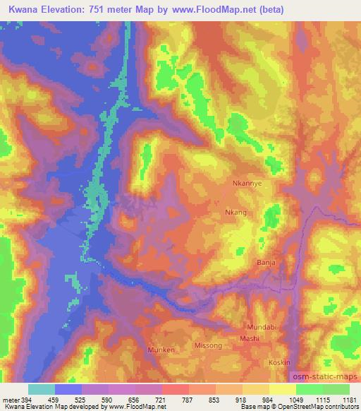 Kwana,Cameroon Elevation Map