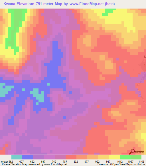 Kwana,Cameroon Elevation Map