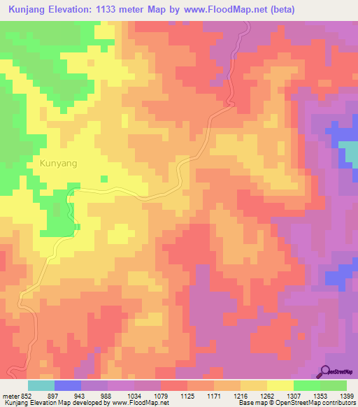 Kunjang,Cameroon Elevation Map