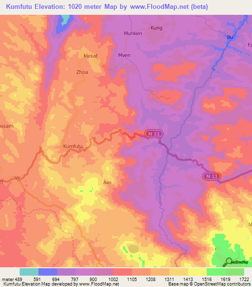 Kumfutu,Cameroon Elevation Map