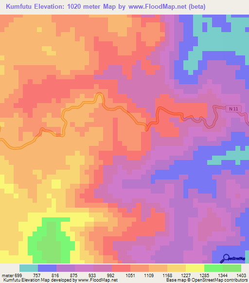 Kumfutu,Cameroon Elevation Map