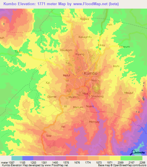 Kumbo,Cameroon Elevation Map