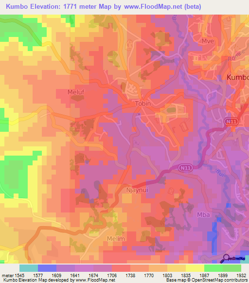 Kumbo,Cameroon Elevation Map