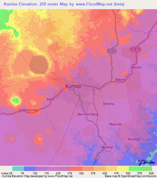 Kumba,Cameroon Elevation Map