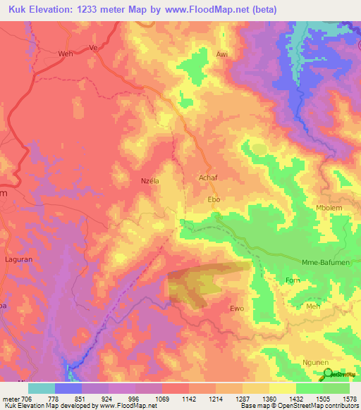 Kuk,Cameroon Elevation Map