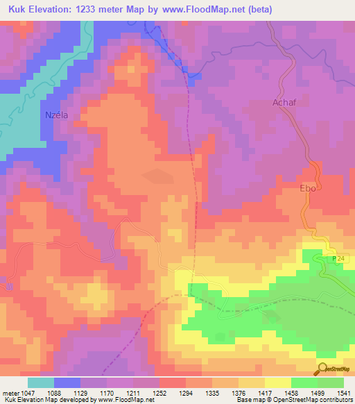 Kuk,Cameroon Elevation Map