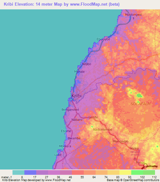 Kribi,Cameroon Elevation Map