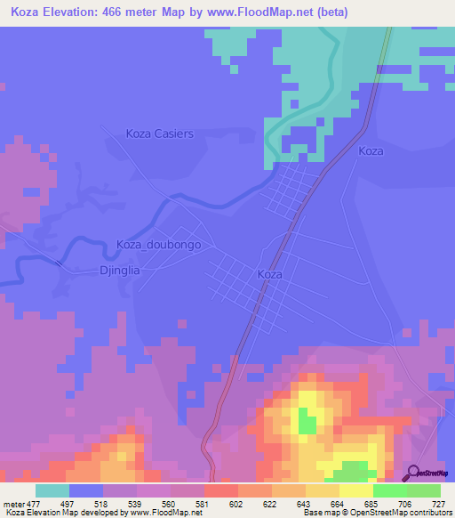 Koza,Cameroon Elevation Map