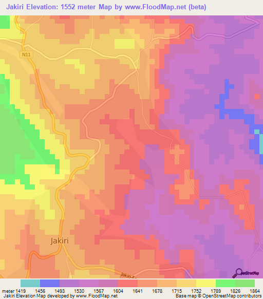 Jakiri,Cameroon Elevation Map