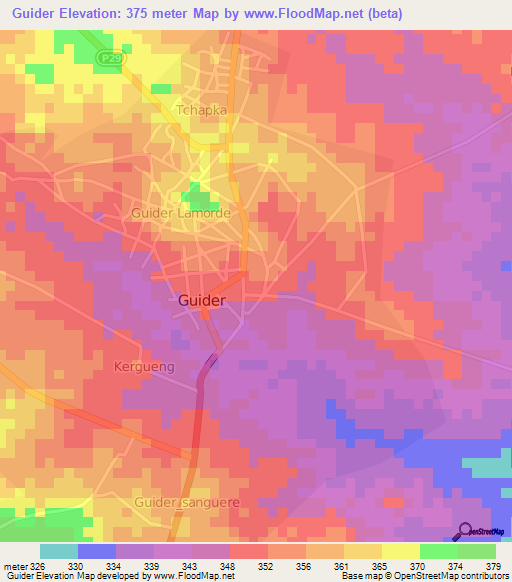 Guider,Cameroon Elevation Map